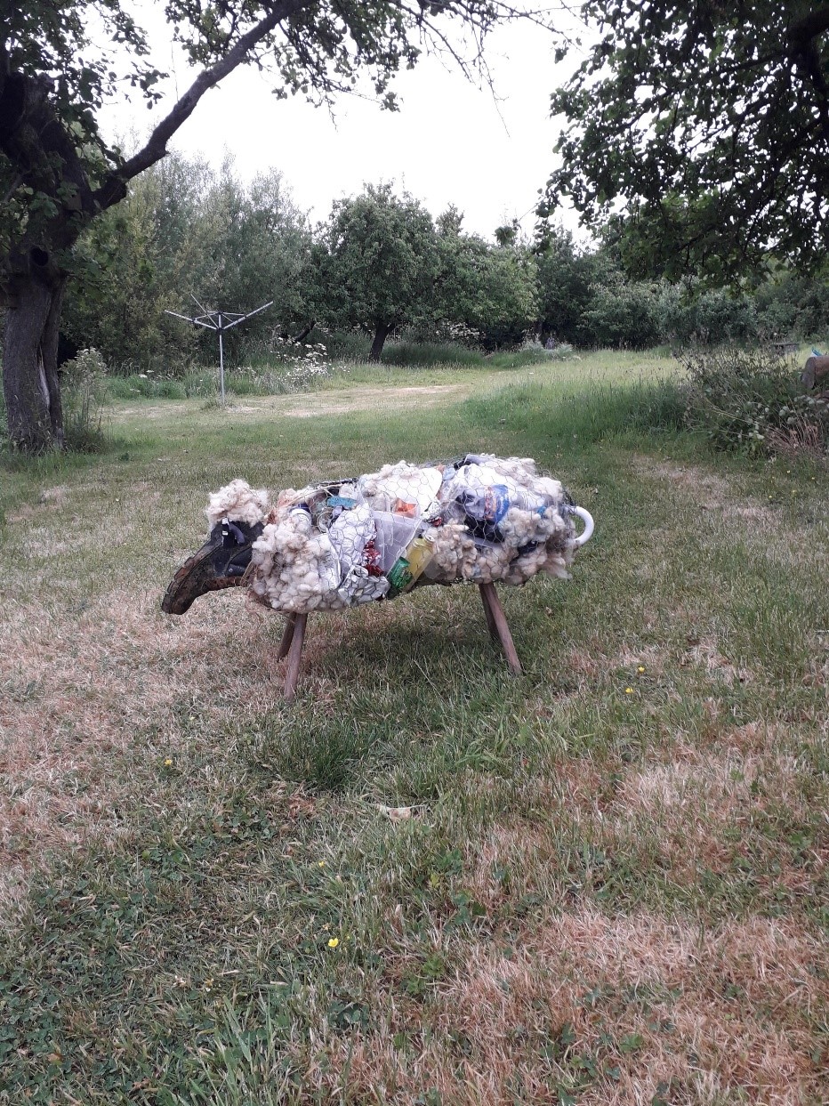 Sheep made out of rubbish