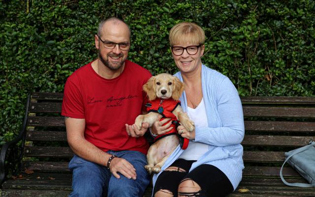 Claire and Dave Shore with their dog Wilson