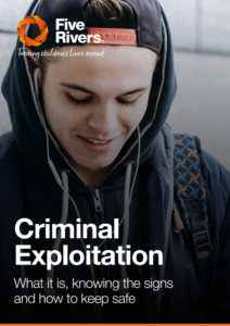 Front cover of the Criminal Exploitation Leaflet (boy looking down, with words Criminal Exploitation)