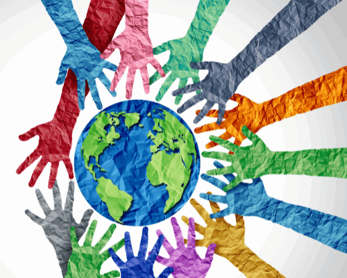 Colourful hands around the globe